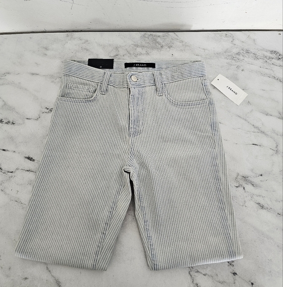 J Brand Capri Skinny Mid Rise Bleached Striped Blue Jeans 25 NWT - Picture 5 of 9